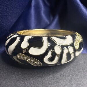 Black and White, Gold tone Bangle Bracelet with Rhinestone Accents